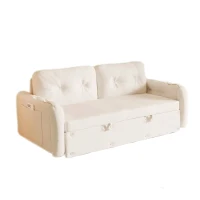 66" Hydraulic Convertible Sleeper with Storage and 2 Pillows, Tufted Button Upholstered Velvet Loveseat, 66" L x 35.5" W x 35" H, Beige(m-2)