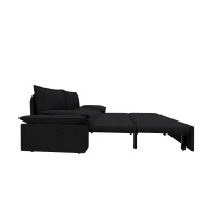 70" 3-in-1 Convertible Sleeper Sofa with 2 Soft Pillows, Multi-Functional Velvet Loveseat Bed, 70" L x 33" W x 36" H, Black(m-14)