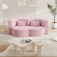 Convertible Teddy Fabric Foam-Filled Sleeper Sofa Bed with 2 Pillows, Modern Floor Sofa, Folding Mattress, 78" L x 45" W x 30" H, Pink(m-1)