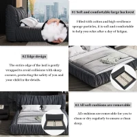King Size Upholstered Bed with Removable Cushion, Solid Wood Frame, Adjustable Mattress Heights, 96.5" L x 89" W x 39.5" H, DARK Gray(m-6)