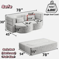 Convertible Teddy Fabric Foam-Filled Sleeper Sofa Bed with 2 Pillows, Folding Mattress, Modern Floor Sofa, 78" L x 45" W x 30" H, Gray(m-3)