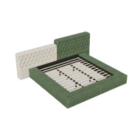 King Contemporary Special-Shaped Upholstered Bed with Deep Button Tufting, Storage Compartments, 123.5" L x 101" W x 43.5" H, Green(m-12)