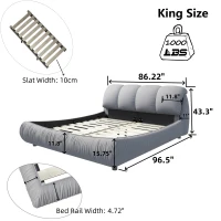 King Size Upholstered Bed with Oversized Padded Backrest, Solid Wood Frame, Adjustable Mattress Heights, 96.5" L x 86" W x 43.5" H, Gray(m-3)