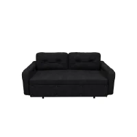 66" Hydraulic Convertible Sleeper Sofa with Storage and 2 Soft Pillows, Tufted Button Upholstered Loveseat, 66" L x 35.5" W x 35" H, Black(m-9)