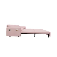 64" 3-in-1 Convertible Sleeper Sofa with Side Storage, Multi-Functional Velvet Loveseat Bed, 64" L x 33.5" W x 36" H, Pink(m-13)