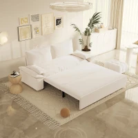 70" 3-in-1 Convertible Sleeper Sofa with 2 Soft Pillows, Multi-Functional Velvet Loveseat Bed, 70" L x 33" W x 36" H, Beige(m-1)