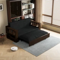 3-in-1 Convertible Sofa Bed with Pull Out Bed and Hidden Office Desk, Modern Velvet Loveseat Couch, 52.5" L x 30.5" W x 33" H, Black(m-9)