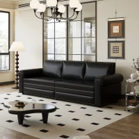 94" 3-in-1 Convertible Sleeper Sofa with Nailhead Trim & Rolled Arm, Chesterfield Sofa, Multi-Functional, 94" L x 35.5" W x 38.5" H, Black(m-4)