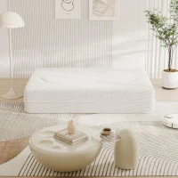 Convertible Teddy Fabric Foam-Filled Sleeper Sofa Bed with 2 Pillows, Modern Floor Sofa, Folding Mattress, 78"L x 45"W x 30"H, White(m-10)