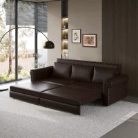 94" 3-in-1 Convertible Sleeper Sofa with Nailhead Trim & Rolled Arm, Chesterfield Sofa, Multi-Functional, 94" L x 35.5" W x 38.5" H, Dark Brown(m-5)
