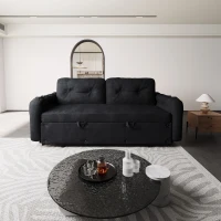 66" Hydraulic Convertible Sleeper Sofa with Storage and 2 Soft Pillows, Tufted Button Upholstered Loveseat, 66" L x 35.5" W x 35" H, Black(m-4)