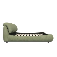 Queen Size Upholstered Bed with Oversized Padded Backrest, Solid Wood Frame, Adjustable Mattress Heights, 96.5" L x 70" W x 43.5" H, Green(m-13)
