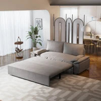 70" 3-in-1 Convertible Sleeper Sofa with 2 Soft Pillows, Multi-Functional Velvet Loveseat Bed, 70" L x 33" W x 36" H, Grey(m-1)