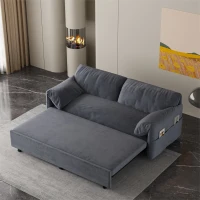 64" 3-in-1 Convertible Sleeper Sofa with Side Storage, Multi-Functional Velvet Loveseat Bed, 64" L x 33.5" W x 36" H, Grey(m-6)