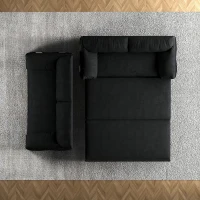 64" 3-in-1 Convertible Sleeper Sofa with Side Storage, Multi-Functional Velvet Loveseat, 64" L x 33.5" W x 36" H, Black(m-7)