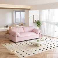 64" 3-in-1 Convertible Sleeper Sofa with Side Storage, Multi-Functional Velvet Loveseat Bed, 64" L x 33.5" W x 36" H, Pink(m-6)