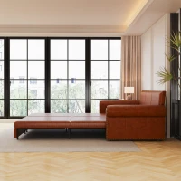 94" 3-in-1 Convertible Sleeper Sofa with Nailhead Trim & Rolled Arm, Chesterfield Sofa, Multi-Functional, 94" L x 35.5" W x 38.5" H, Light Brown(m-6)