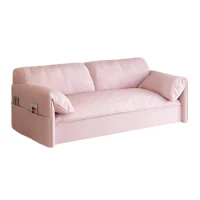 64" 3-in-1 Convertible Sleeper Sofa with Side Storage, Multi-Functional Velvet Loveseat Bed, 64" L x 33.5" W x 36" H, Pink(m-2)