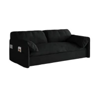 64" 3-in-1 Convertible Sleeper Sofa with Side Storage, Multi-Functional Velvet Loveseat, 64" L x 33.5" W x 36" H, Black(m-2)