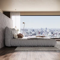 King Size Upholstered Bed with Removable Cushion, Solid Wood Frame, Adjustable Mattress Heights, 96.5" L x 89" W x 39.5" H, LIGHT Gray(m-10)