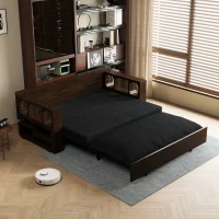 3-in-1 Convertible Sofa Bed with Pull Out Bed and Hidden Office Desk, Modern Velvet Loveseat Couch, 52.5" L x 30.5" W x 33" H, Black(m-1)