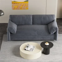 64" 3-in-1 Convertible Sleeper Sofa with Side Storage, Multi-Functional Velvet Loveseat Bed, 64" L x 33.5" W x 36" H, Grey(m-5)