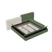 King Contemporary Special-Shaped Upholstered Bed with Deep Button Tufting, Storage Compartments, 123.5" L x 101" W x 43.5" H, Green(m-13)