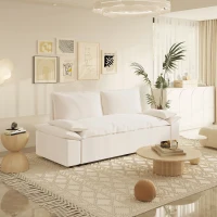 70" 3-in-1 Convertible Sleeper Sofa with 2 Soft Pillows, Multi-Functional Velvet Loveseat Bed, 70" L x 33" W x 36" H, Beige(m-8)