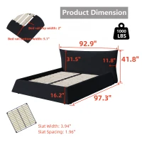 King Size Upholstered Platform Bed with Velvet Headboard, Metal & Solid Wood Frame, 97.5" L x 93" W x 42" H, Black(m-3)