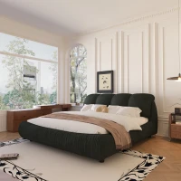 Queen Size Upholstered Bed with Oversized Padded Backrest, Solid Wood Frame, Adjustable Mattress Heights, 96.5" L x 70" W x 43.5" H, Black(m-9)