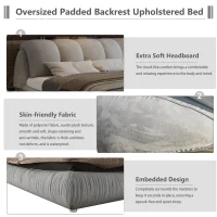 Queen Size Upholstered Bed with Oversized Padded Backrest, Solid Wood Frame, Adjustable Mattress Heights, 96.5" L x 70" W x 43.5" H, Grey(m-4)