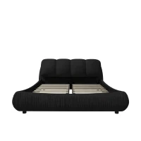 King Size Upholstered Bed with Oversized Padded Backrest, Solid Wood Frame, Adjustable Mattress Heights, 96.5" L x 86" W x 43.5" H, Black(m-2)
