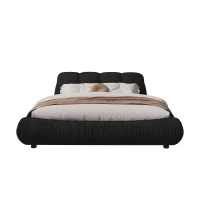King Size Upholstered Bed with Oversized Padded Backrest, Solid Wood Frame, Adjustable Mattress Heights, 96.5" L x 86" W x 43.5" H, Black(m-11)