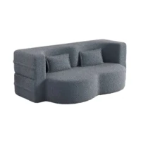 Convertible Teddy Fabric Foam-Filled Sleeper Sofa Bed with 2 Pillows, Folding Mattress, Modern Floor Sofa, 78" L x 45" W x 30" H, Gray(m-2)