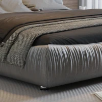 King Size Upholstered Bed with Oversized Padded Backrest, Solid Wood Frame, Adjustable Mattress Heights, 96.5" L x 86" W x 43.5" H, Gray(m-9)