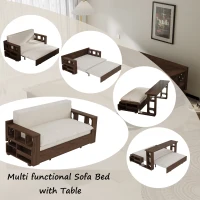 3-in-1 Convertible Sofa Bed with Pull Out Bed and Hidden Office Desk, Modern Velvet Loveseat Couch , 52.5" L x 30.5" W x 33" H, Beige(m-4)