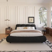 King Size Upholstered Bed with Oversized Padded Backrest, Solid Wood Frame, Adjustable Mattress Heights, 96.5" L x 86" W x 43.5" H, Black(m-1)