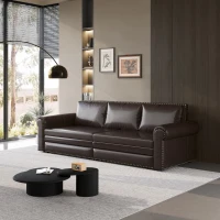 94" 3-in-1 Convertible Sleeper Sofa with Nailhead Trim & Rolled Arm, Chesterfield Sofa, Multi-Functional, 94" L x 35.5" W x 38.5" H, Dark Brown(m-4)
