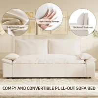70" 3-in-1 Convertible Sleeper Sofa with 2 Soft Pillows, Multi-Functional Velvet Loveseat Bed, 70" L x 33" W x 36" H, Beige(m-4)