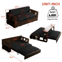 3-in-1 Convertible Sofa Bed with Pull Out Bed and Hidden Office Desk, Modern Velvet Loveseat Couch, 52.5" L x 30.5" W x 33" H, Black(m-3)