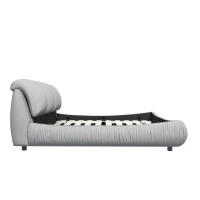 Queen Size Upholstered Bed with Oversized Padded Backrest, Solid Wood Frame, Adjustable Mattress Heights, 96.5" L x 70" W x 43.5" H, Grey(m-12)
