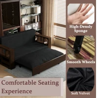 3-in-1 Convertible Sofa Bed with Pull Out Bed and Hidden Office Desk, Modern Velvet Loveseat Couch, 52.5" L x 30.5" W x 33" H, Black(m-5)