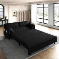 64" 3-in-1 Convertible Sleeper Sofa with Side Storage, Multi-Functional Velvet Loveseat, 64" L x 33.5" W x 36" H, Black(m-1)