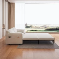 64" 3-in-1 Convertible Sleeper Sofa with Side Storage, Multi-Functional Velvet Loveseat Bed, 64" L x 33.5" W x 36" H, Beige(m-8)