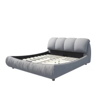 King Size Upholstered Bed with Oversized Padded Backrest, Solid Wood Frame, Adjustable Mattress Heights, 96.5" L x 86" W x 43.5" H, Gray(m-13)