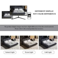 King Size Upholstered Bed with Removable Cushion, Solid Wood Frame, Adjustable Mattress Heights, 96.5" L x 89" W x 39.5" H, DARK Gray(m-5)