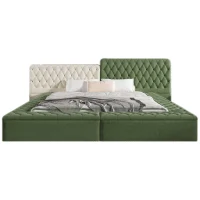 King Contemporary Special-Shaped Upholstered Bed with Deep Button Tufting, Storage Compartments, 123.5" L x 101" W x 43.5" H, Green(m-11)
