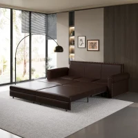 94" 3-in-1 Convertible Sleeper Sofa with Nailhead Trim & Rolled Arm, Chesterfield Sofa, Multi-Functional, 94" L x 35.5" W x 38.5" H, Dark Brown(m-6)