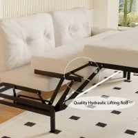 66" Hydraulic Convertible Sleeper with Storage and 2 Pillows, Tufted Button Upholstered Velvet Loveseat, 66" L x 35.5" W x 35" H, Beige(m-5)