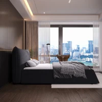 King Size Upholstered Platform Bed with Velvet Headboard, Metal & Solid Wood Frame, 97.5" L x 93" W x 42" H, Black(m-11)